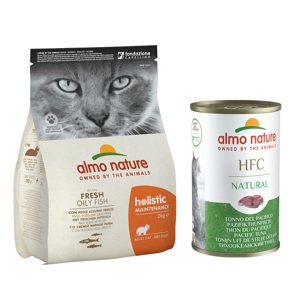 Míchané balení Almo Nature - 2 kg Holistic ryba & rýže + 6 x 140 g Classic pacifický tuňák