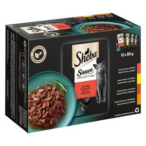 Multipack Sheba variace 12 kapsiček (12 x 85 g) - Sauce Collection (hovězí; kuřecí; jehněčí; krůtí)