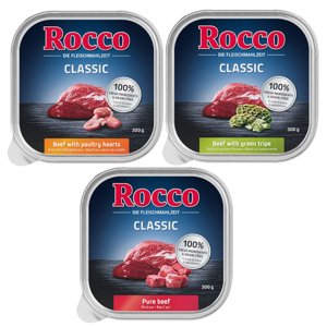 Zkušební balení Rocco 9 x 300 g mix - Classic Mix 1: hovězí pur, žaludky, drůbeží srdce