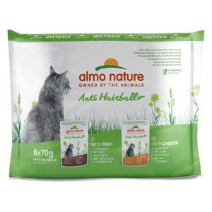 Almo Nature Holistic Anti Hairball - Mix: 6 x 70 g s kuřecím & s hovězím