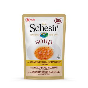 Schesir Cat Soup 24 x 85 g - divoký losos s mrkví