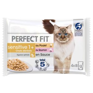 Perfect Fit Sensitive Sterilise Adult 1+ - kuřecí a losos v omáčce (52 x 85 g)