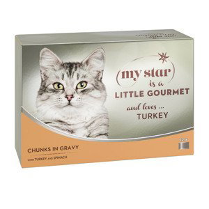 Výhodné balení My Star kousky v omáčce Gourmet konzerva 4 x 12 ks (48 x 85 g) - krůtí se špenátem