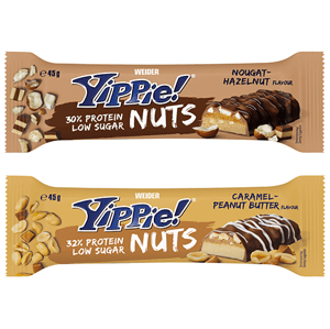Weider Yippie! Nuts Protein Bar, 45g, proteinová tyčinka s nízkým obsahem cukru Varianta: Caramel-Peanut Butter