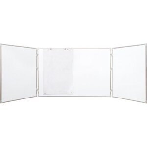 Trojdílná bílá magnetická tabule 150x100/300 cm, keramická, ALU rám