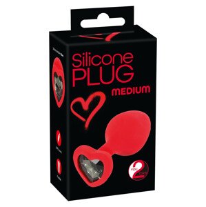 You2Toys Plug Medium - anální dildo s černým kamínkem ve tvaru srdce (červené) - střední