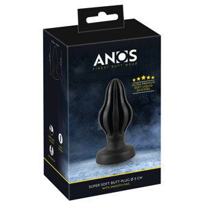 ANOS - super měkké, žebrované anální dildo - 5 cm (černé)