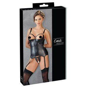 Cottelli Bondage - lesklý top s pouty na ruce (černý) - XL