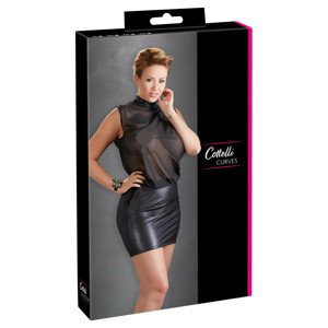 Cottelli Plus Size - lesklé šifónové šaty (černé) - 3XL