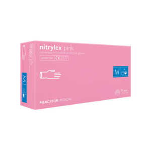 Mercator Medical Nitrylex PINK Nitrile Examination & Protective Gloves - jednorázové nitrilové rukavice bezpudrové růžové, 100 ks M-Medium