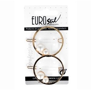 Eurostil 06941 Golden Metal Clips with Pearls - kovové ozdobné klipsy se zlatým povrchem a perlami, 2 ks