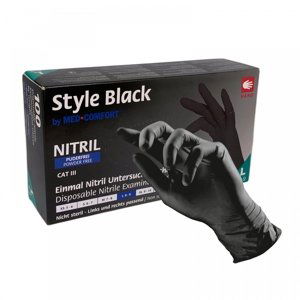 PuraComfort Black (Style Black, Maxter) Nitrile Gloves Powderfree - černé bezpúdrové nitrilové rukavice, 100 ks (zn. Style Black) S - small
