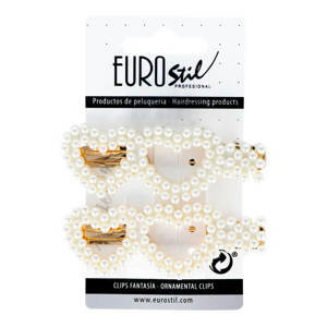 Eurostil Peard Gold Hair Clips - ozdoby do vlasů (sponky, čelenky, klipsy) 06936 - srdíčkové sponky, 2ks/bal - 8 cm