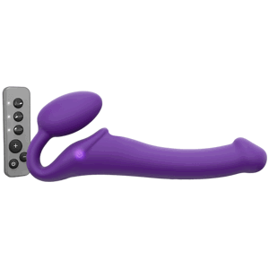 Vibrační připínací penis Strap On M Violet s dálkovým ovládáním (24,2 cm)