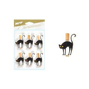 MFP 8885985 Kolíček dřevěný halloween kočka  6ks/4,8cm XC20191499