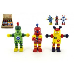 Teddies Robot dřevo 12cm asst 6 druhů 12ks v boxu od 18 měsíců