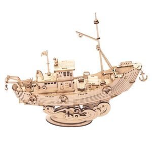 RoboTime 3D dřevěné puzzle Rybářská loď
