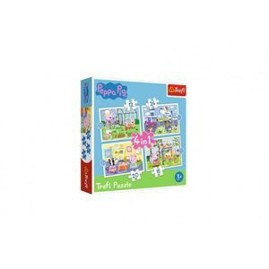 Trefl Puzzle 4v1 Peppa Pig/Prásátko Pepa Vzpomínka na prázdniny v krabici 28x28x6cm