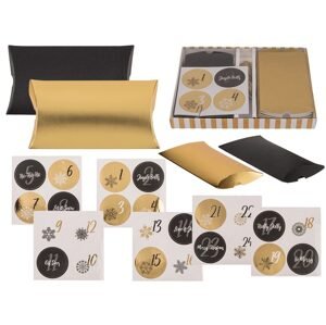 Černý/zlatý adventní kalendář, krabičky na polštáře