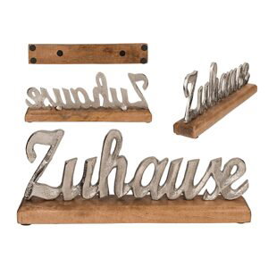 Stříbrně kolorovaný nápis, Zuhause, doma, na dřevěném podstavci