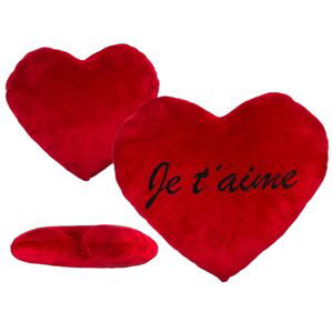 XXL-Červené plyšové srdce s nápisem: JE T'AIME