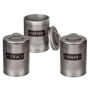 Kulatá kovová dóza stříbrné barvy, dóza na kávu, čaj a cukr