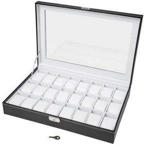 tectake 401538 box na hodinky s 24 přihrádkami vč.klíče - bílá bílá koženka