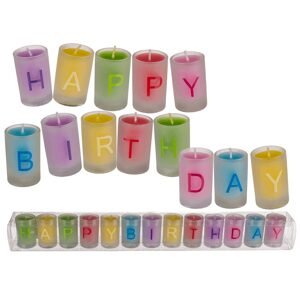 Barevné svíčky ve skle, Happy Birthday (Šťastné narozeniny!)
