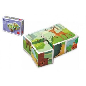 TOPA Kostky kubus Lesní zvířátka dřevo 6ks v krabičce 12,5x8,5x4cm