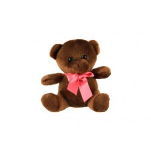 Teddies Medvěd/Medvídek sedící s mašlí plyš 15cm tmavě hnědý v sáčku 0+