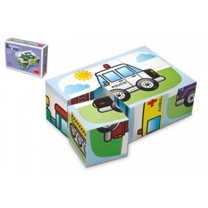 TOPA Kostky kubus Dopravní prostředky dřevo 6 ks v krabičce 12,5x8,5x4cm