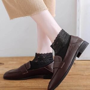 Teplé krajkové ponožky - černé