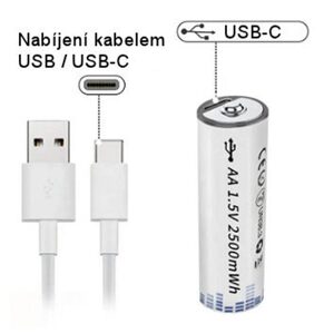 USB baterie nabíjecí 1.5V AA 2500mWh