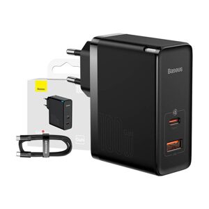 Baseus Nástěnná nabíječka Baseus GaN USB-C + USB, 100 W + 1m kabel (černá)