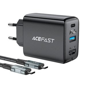 Acefast Nástěnná nabíječka Acefast A17, 65W GaN + kabel USB-C (černá)