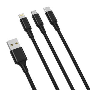 XO Kabel 3v1 XO USB-C / Lightning / Micro 2,4A, 1,2 m (černý)