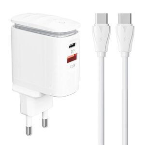 LDNIO Nástěnná nabíječka LDNIO A2423C USB, USB-C + kabel USB-C - USB-C