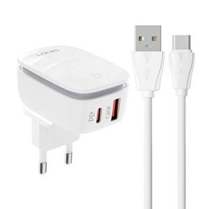 LDNIO Nástěnná nabíječka LDNIO A2425C USB, USB-C + kabel USB-C