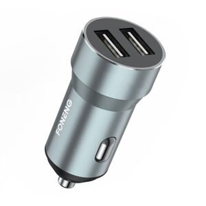 Foneng Kovová nabíječka do auta s duálním USB Foneng C08 2,4 A (stříbrná)
