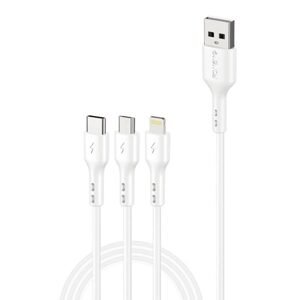 Foneng X36 kabel 3v1 USB na USB-C / Lightning / Micro USB, 2,4 A, 2 m (bílý)