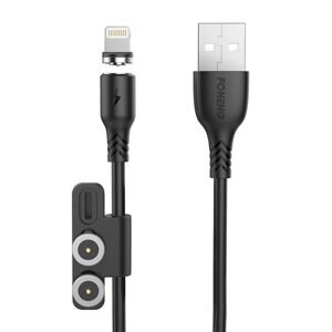 Foneng X62 Magnetický kabel 3v1 z USB na USB-C / Lightning / Micro USB, 2,4 A, 1 m (černý)