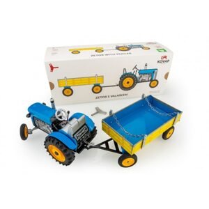 Kovap Traktor Zetor s valníkem modrý na klíček kov 1:25 v krabičce 32x13x11cm Kovap