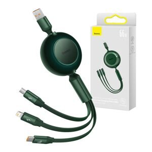 Baseus Bright Mirror 3, USB kabel 3 v 1 pro micro USB / USB-C / Lightning 66W / 2A 1,1 m (zelený)