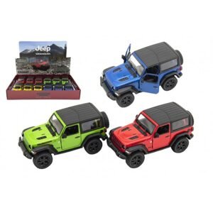 Teddies Auto Kinsmart Jeep Wrangler 2018 pevná střecha 1:34 12,5cm kov 4 barvy na zpětné nat. 12ks v boxu