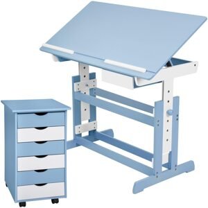 tectake 401241 psací stůl rostoucí s pojízdným kontejnérem - modrá - modrá