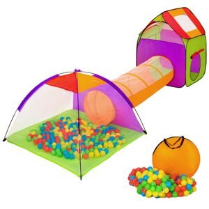 tectake 401027 dětský stanový set se spojovacím tunelem s 200 míčky - barevná - barevná