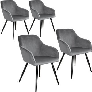 tectake 404027 4 židle marilyn v sametovém vzhledu černá - šedo - černá - šedo - černá