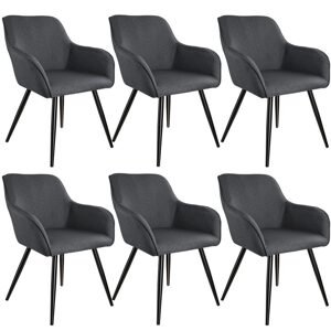 tectake 404088 6x židle marilyn lněný vzhled - tmavě šedá-černá - tmavě šedá-černá