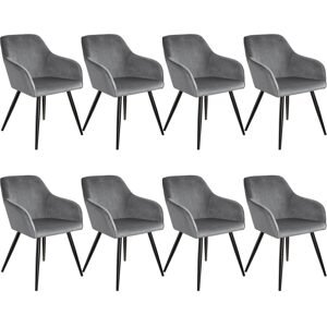 tectake 404029 8x židle marilyn sametový vzhled černá - šedo - černá - šedo - černá