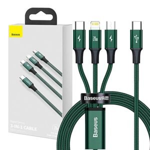 Baseus Rapid Series kabel 3 v 1 USB-C pro M+L+T 20W 1,5m (zelený )